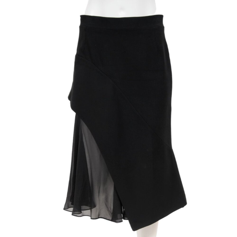 Givenchy Womens Asymetric Midi Skirt IT 44 US 12 Black Viscose Semi Sheer Ruffle